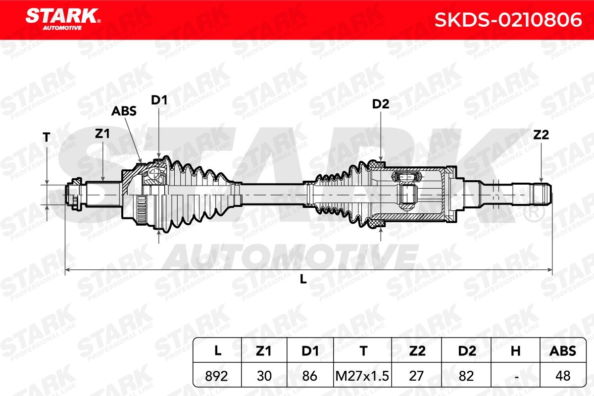 STARK SKDS-0210806: Pusašis A1, priekinė ašis, dešinė, 892mm