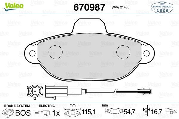 VALEO 670987: Kit pastiglie freni RANGE 1923 Assale anteriore, senza viti/bulloni, senza lamierino anticigolío