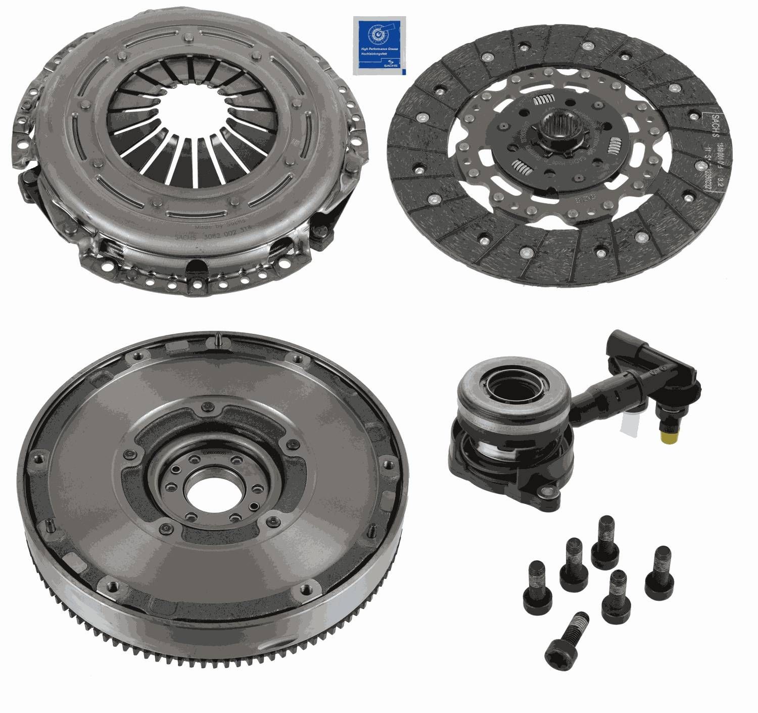 SACHS 2290 601 117: Sidurikomplekt ZMS Modul XTend plus CSC koos survelaagriga, siduri surveplaadiga, kahemassilise hoorattaga, hooratta poltidega, koos sidurikettaga