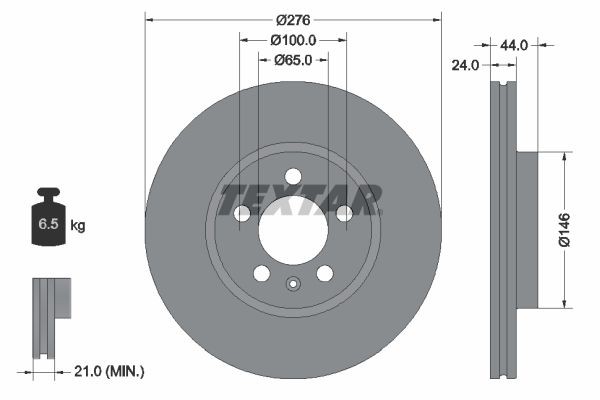TEXTAR 92313703: Piduriketas PRO Ø: 276mm, sisemine õhutus, Ø: 276mm, kaetud, ilma rattakeskmeta, ilma rattalaagrita, ilma rattakinnituspoltideta