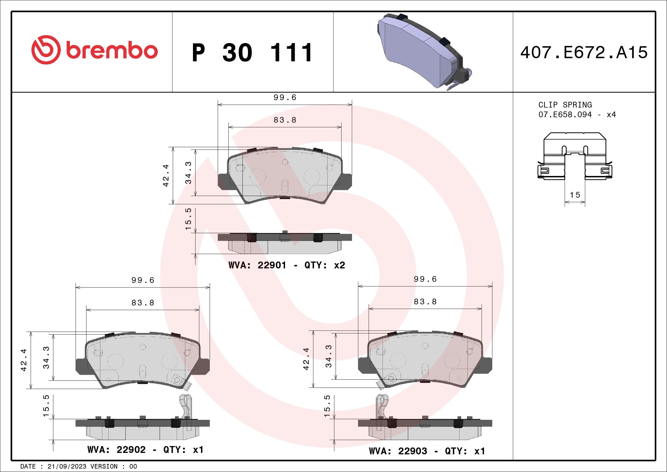 BREMBO P 30 111: Piduriklotsid PRIME LINE koos lisadega, koos stopperrõngaga, koos kokkusurumisvastase plekiga