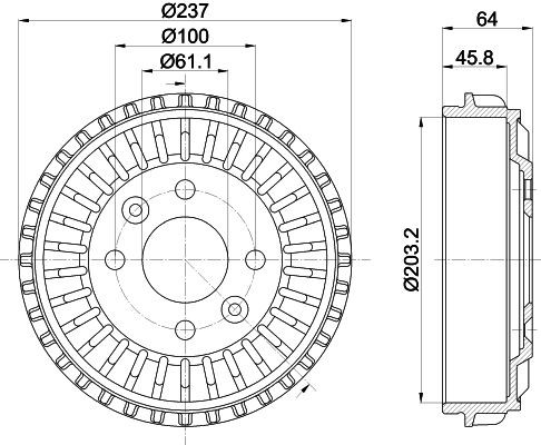 MINTEX MBD410: Piduritrummel 237mm, ilma rattakeskmeta, ilma rattalaagrita, ilma rattakinnituspoltideta
