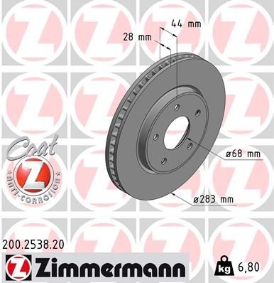 ZIMMERMANN 200.2538.20: Piduriketas COAT Z Ø: 283mm, sisemine õhutus, Ø: 283mm, kaetud