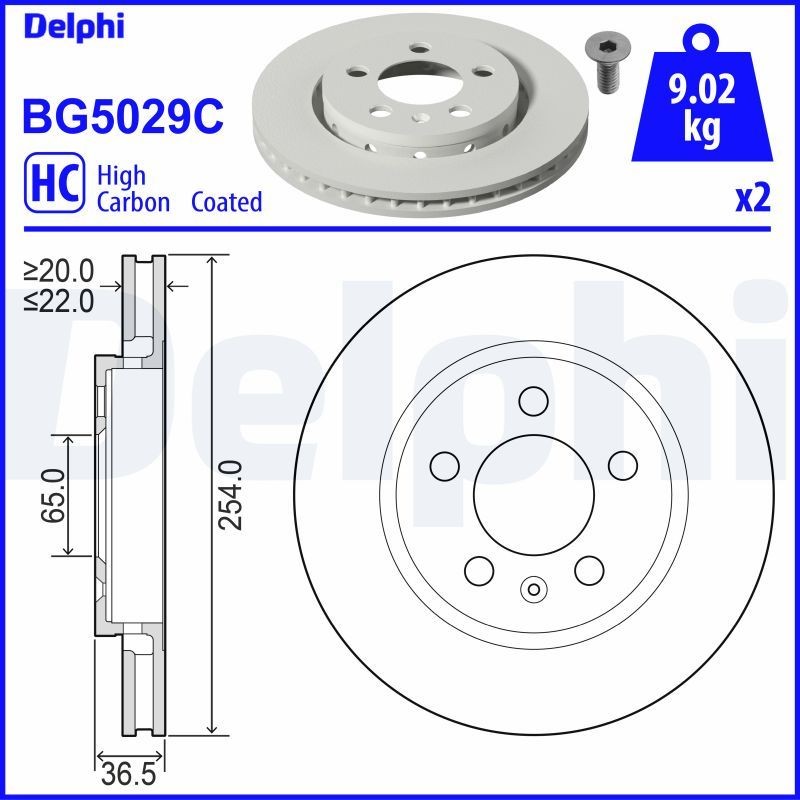 DELPHI BG5029C: Piduriketas Ø: 254mm, õhutusega, Ø: 254mm, kaetud