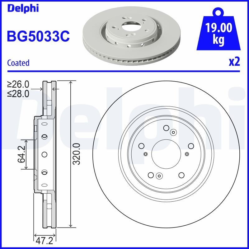 DELPHI BG5033C: Piduriketas Ø: 320mm, õhutusega, Ø: 320mm, kaetud