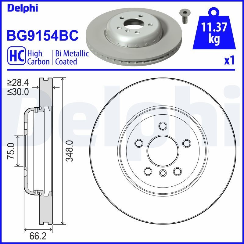 DELPHI BG9154BC: Piduriketas Ø: 348mm, õhutusega, kaheosaline piduriketas, Ø: 348mm, kaetud