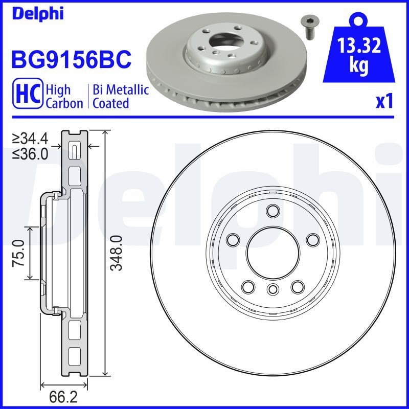 DELPHI BG9156BC: Piduriketas Ø: 348mm, õhutusega, kaheosaline piduriketas, Ø: 348mm, kaetud
