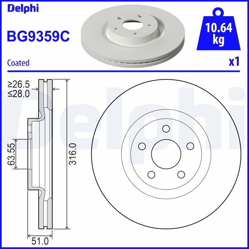 DELPHI BG9359C: Piduriketas Ø: 316mm, õhutusega, Ø: 316mm, kaetud