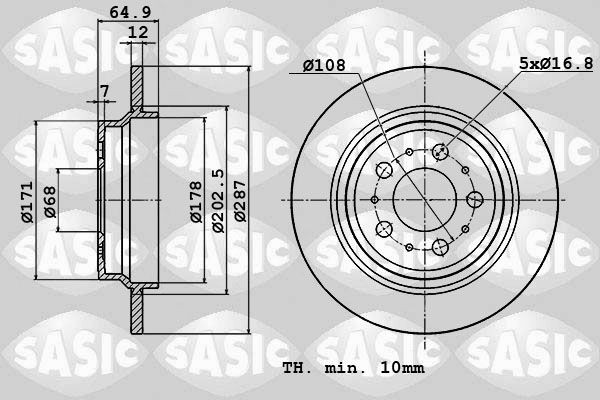 SASIC 6106360: Piduriketas Tagasild, Ø: 287mm, täis, Ø: 287mm