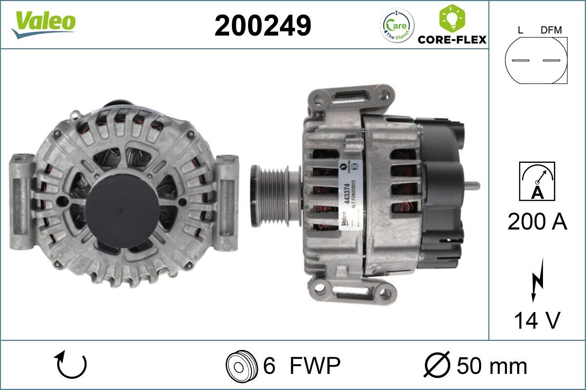 VALEO 200249: Alternator VALEO CORE-FLEX 200A