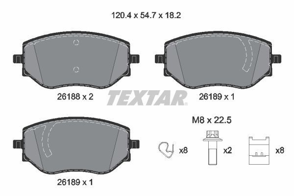 TEXTAR 2618801: Bromsbelägg Q+ med tillbehör, med bromsoksskruvar