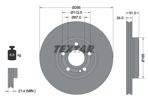 TEXTAR 92323505: Bromsskiva PRO+ Ø: 295mm, ventilerad invändigt, Ø: 295mm, belagd, utan hjulvnav, utan hjullager, utan hjulbultar