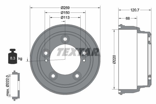 TEXTAR 94046600: Piduritrummel 259mm, ilma rattakeskmeta, ilma rattalaagrita, ilma rattakinnituspoltideta