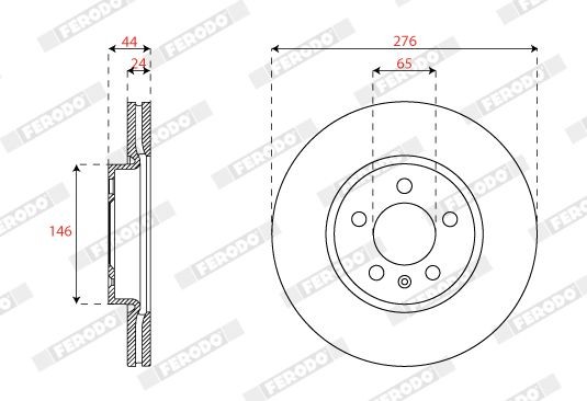FERODO DDF2664C: Piduriketas PREMIER Ø: 276mm, õhutusega, Ø: 276mm, kaetud, ilma kruvideta
