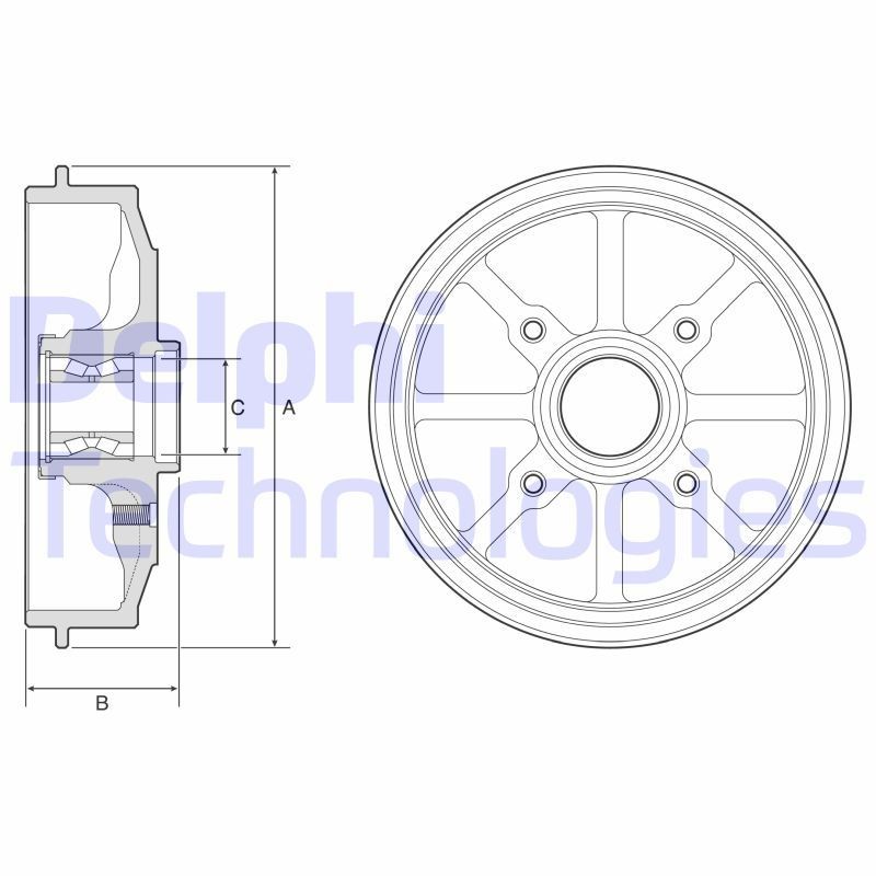 DELPHI BFR484: Remtrommel 239mm, Met ABS sensorring, Met wiellager