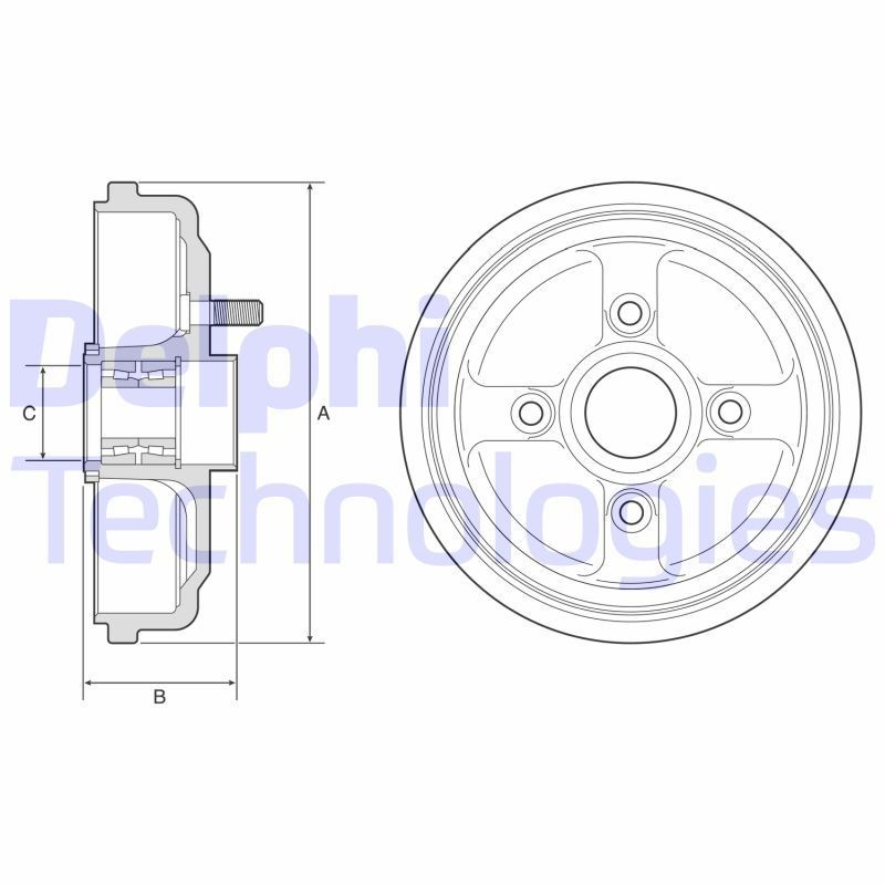 DELPHI BFR567: Piduritrummel 203mm, koos ABS-andurirõngaga, koos rattalaagriga