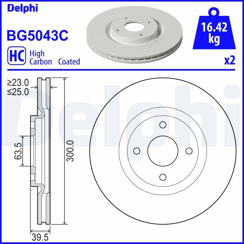 DELPHI BG5043C: Δισκόπλακα Ø: 300mm, αεριζόμενο, Ø: 300mm, με επίστρωση