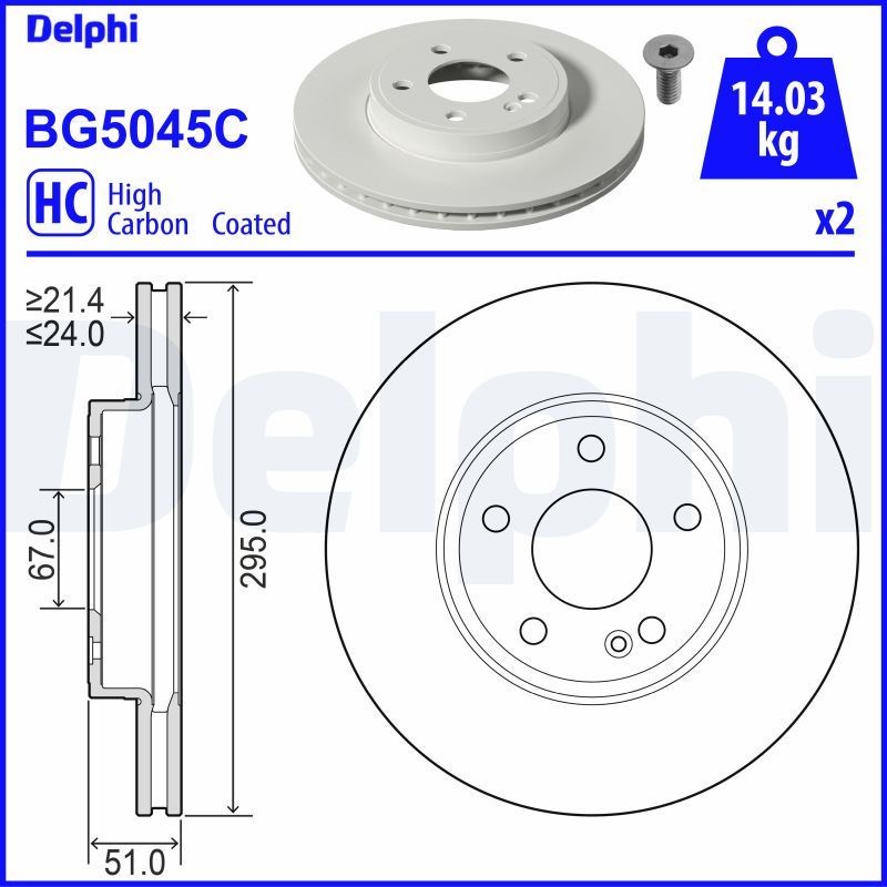 DELPHI BG5045C: Piduriketas Ø: 295mm, õhutusega, Ø: 295mm, kaetud