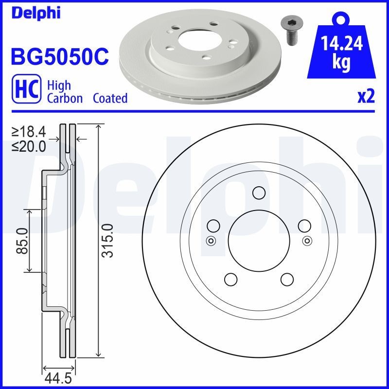DELPHI BG5050C: Piduriketas Ø: 315mm, õhutusega, Ø: 315mm, kaetud
