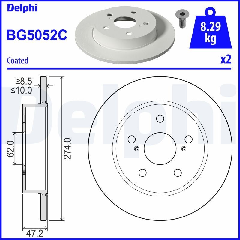 DELPHI BG5052C: Piduriketas Ø: 274mm, täis, Ø: 274mm, kaetud