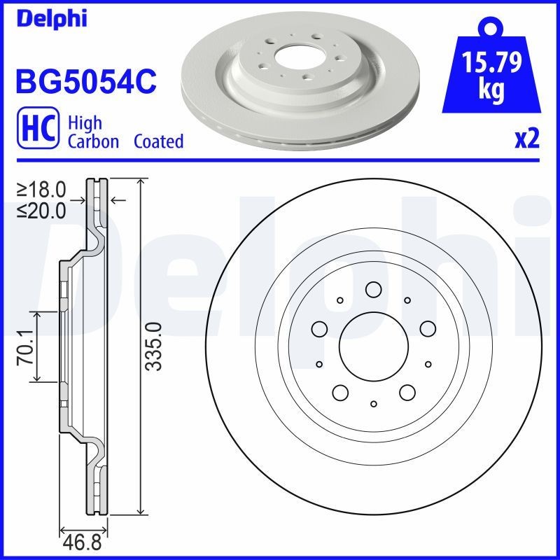 DELPHI BG5054C: Piduriketas Ø: 335mm, õhutusega, Ø: 335mm, kaetud