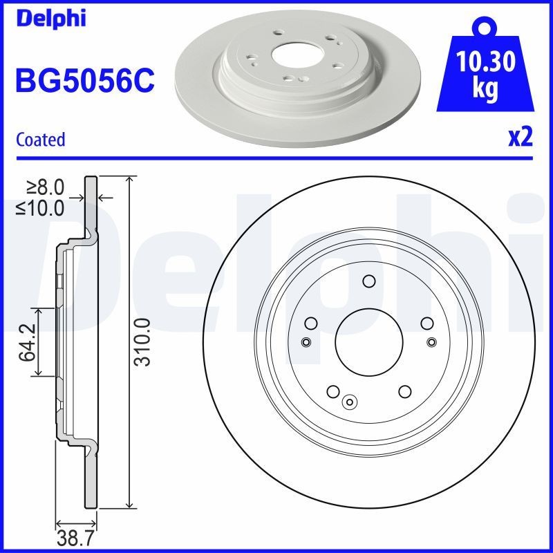 DELPHI BG5056C: Piduriketas Ø: 310mm, täis, Ø: 310mm, kaetud