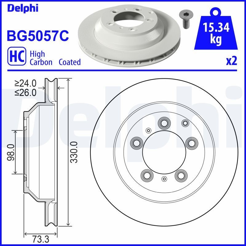 DELPHI BG5057C: Piduriketas Ø: 330mm, õhutusega, Ø: 330mm, kaetud