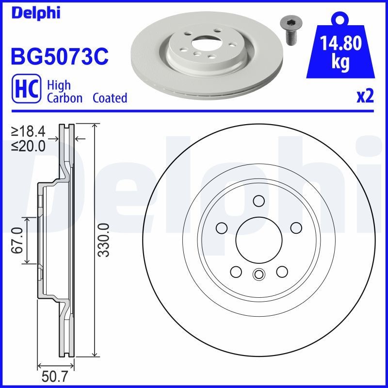 DELPHI BG5073C: Piduriketas Ø: 330mm, õhutusega, Ø: 330mm, kaetud