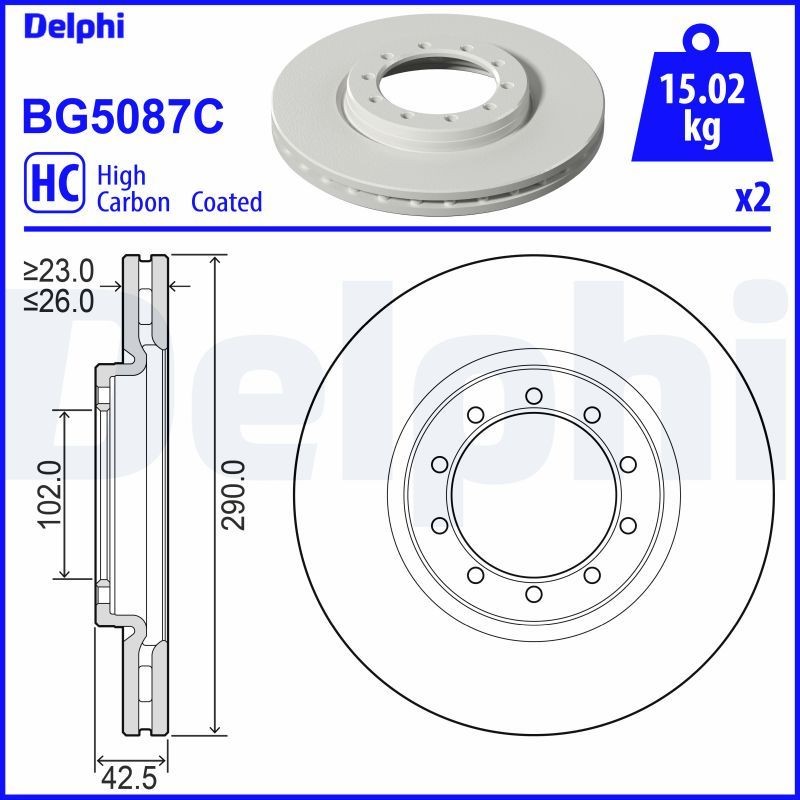 DELPHI BG5087C: Piduriketas Ø: 290mm, õhutusega, Ø: 290mm, kaetud