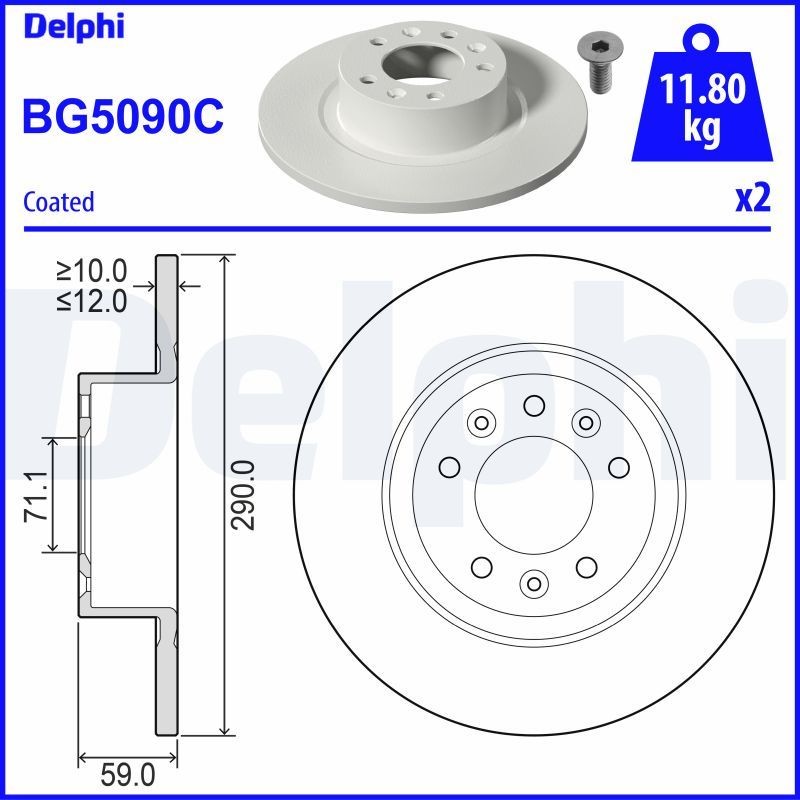 DELPHI BG5090C: Piduriketas Ø: 290mm, täis, Ø: 290mm, kaetud