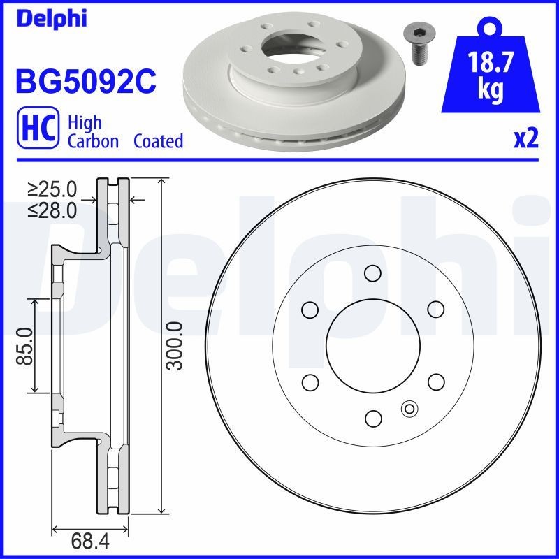 DELPHI BG5092C: Piduriketas Ø: 300mm, õhutusega, Ø: 300mm, kaetud