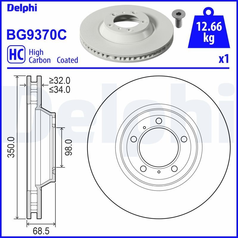 DELPHI BG9370C: Piduriketas Ø: 350mm, õhutusega, Ø: 350mm, kaetud
