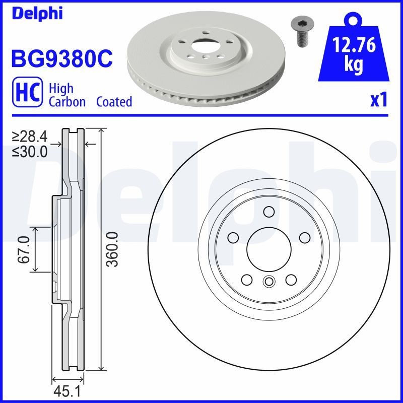 DELPHI BG9380C: Piduriketas Ø: 360mm, õhutusega, Ø: 360mm, kaetud