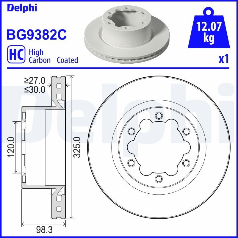DELPHI BG9382C: Disque de frein Ø: 325mm, ventilé, Ø: 325mm, revêtu