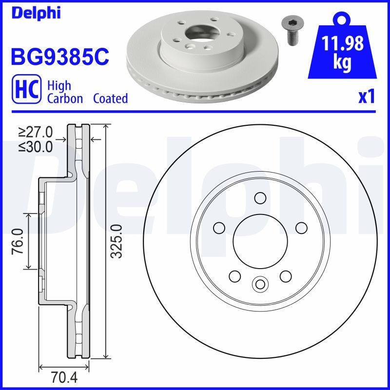 DELPHI BG9385C: Disque de frein Ø: 325mm, ventilé, Ø: 325mm, revêtu