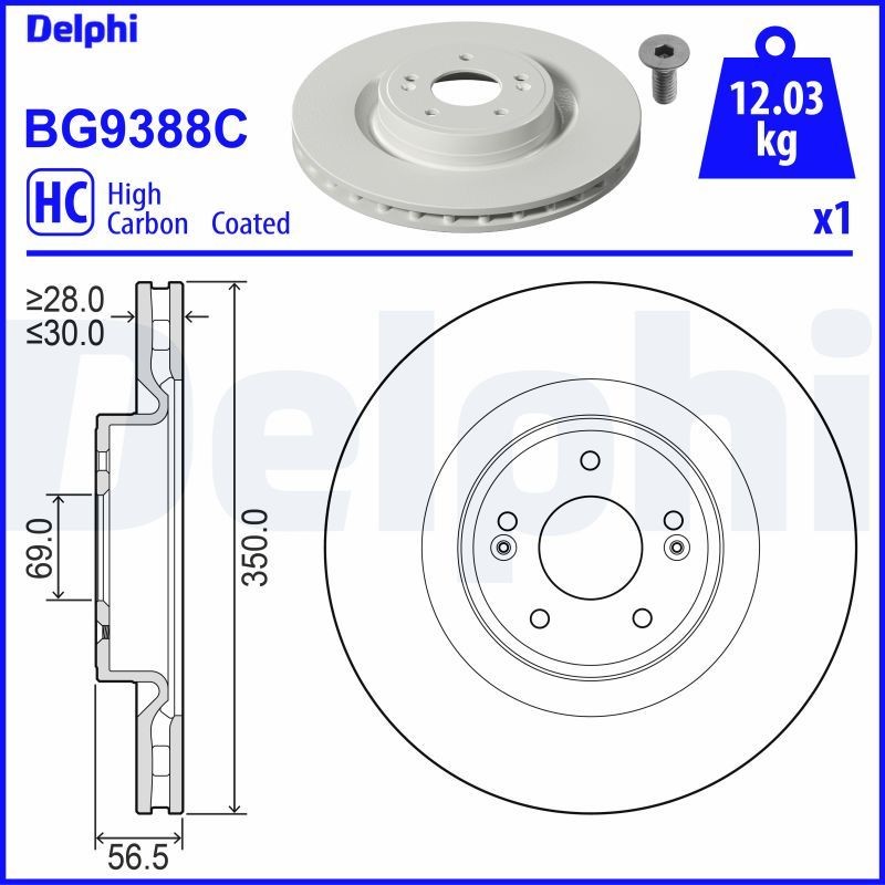 DELPHI BG9388C: Piduriketas Ø: 350mm, õhutusega, Ø: 350mm, kaetud