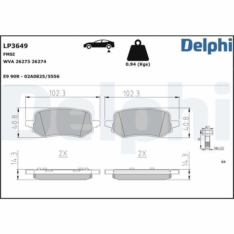 DELPHI LP3649: Piduriklotsid koos lisadega, koos kokkusurumisvastase plekiga