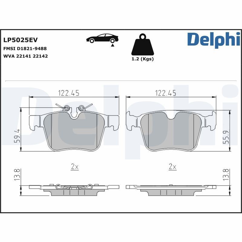 DELPHI LP5025EV: Piduriklotsid koos lisadega, koos kokkusurumisvastase plekiga