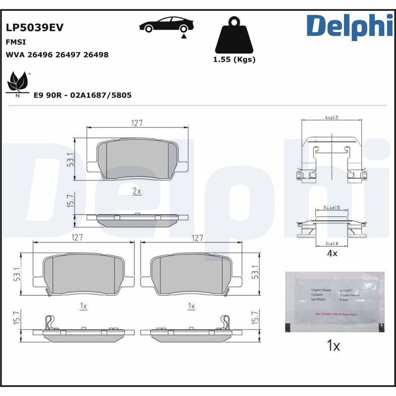 DELPHI LP5039EV: Plăcuțe de frână cu acceasorii, cu tabla anti scartait