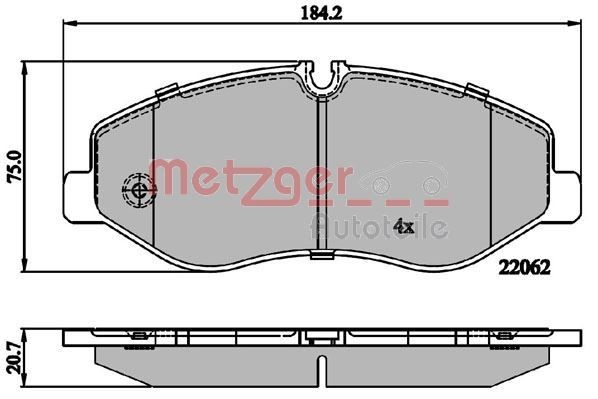METZGER 1170895: Plaquettes de frein Essieu avant, avec tôle anti-bruit
