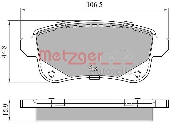 METZGER 1170909: Kit pastiglie freni GREENPARTS Assale posteriore, con lamierino anticigolío, con bulloni pinza freno
