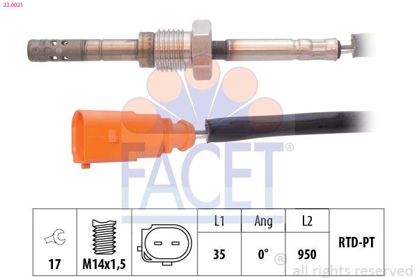 FACET 22.0021: Jutiklis, išmetamųjų dujų temperatūra Made in Italy - OE Equivalent