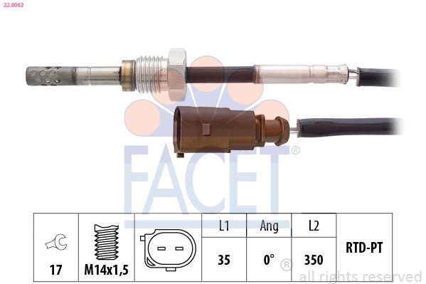 FACET 22.0063: Jutiklis, išmetamųjų dujų temperatūra Made in Italy - OE Equivalent