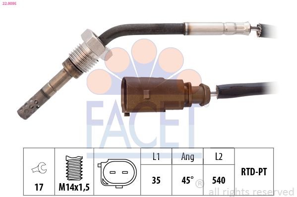 FACET 22.0095: Devējs, Izplūdes gāzu temperatūra Made in Italy - OE Equivalent