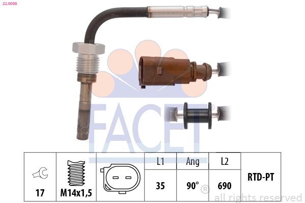 FACET 22.0098: Devējs, Izplūdes gāzu temperatūra Made in Italy - OE Equivalent