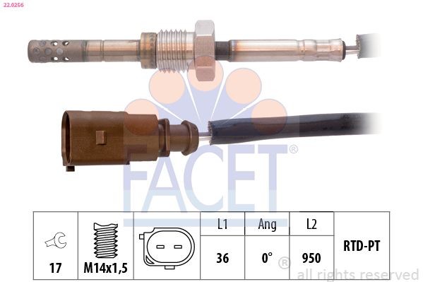 FACET 22.0256: Jutiklis, išmetamųjų dujų temperatūra Made in Italy - OE Equivalent