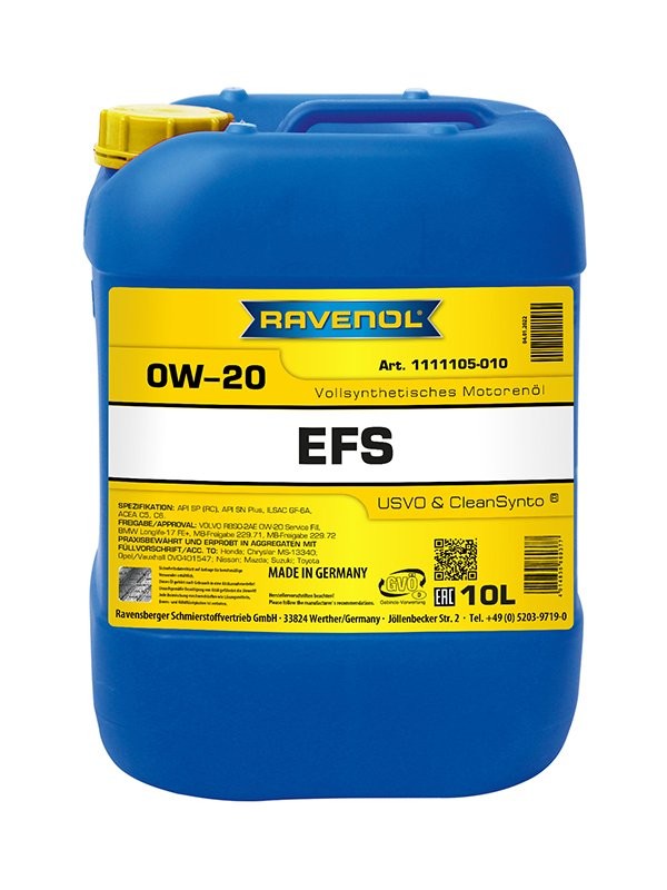 RAVENOL 1111105-010-01-999: Motorolaj RAVENOL EFS SAE 0W-20 10l, 0W-20 EFS, EcoFullSynth