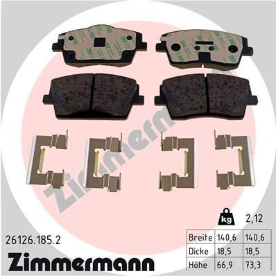 ZIMMERMANN 26126.185.2: Plăcuțe de frână Fotografia corespunde volumului livrării, cu tablă de alunecare