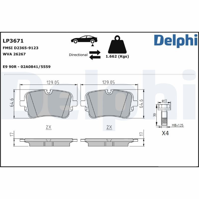 DELPHI LP3671: Piduriklotsid koos lisadega, koos kokkusurumisvastase plekiga