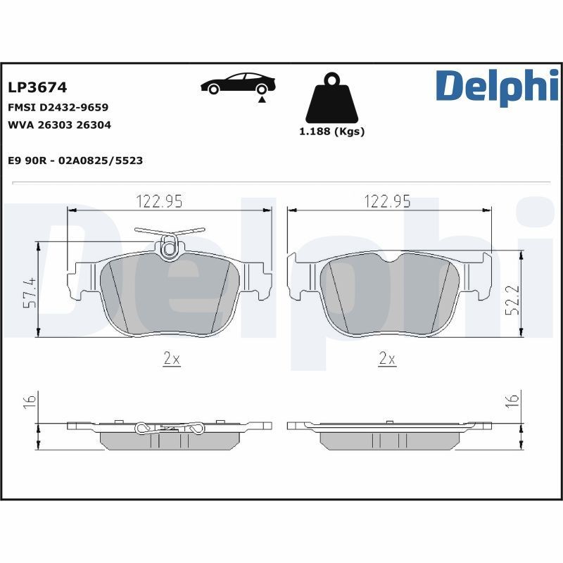 DELPHI LP3674: Piduriklotsid ilma lisavarustuseta, koos kokkusurumisvastase plekiga